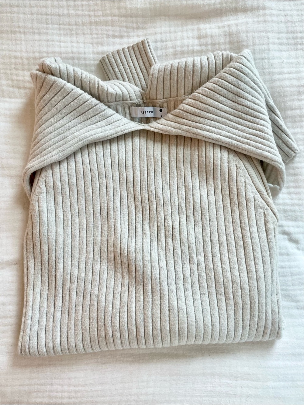 Reserved Cream Ribbed Off-Shoulder Sweater